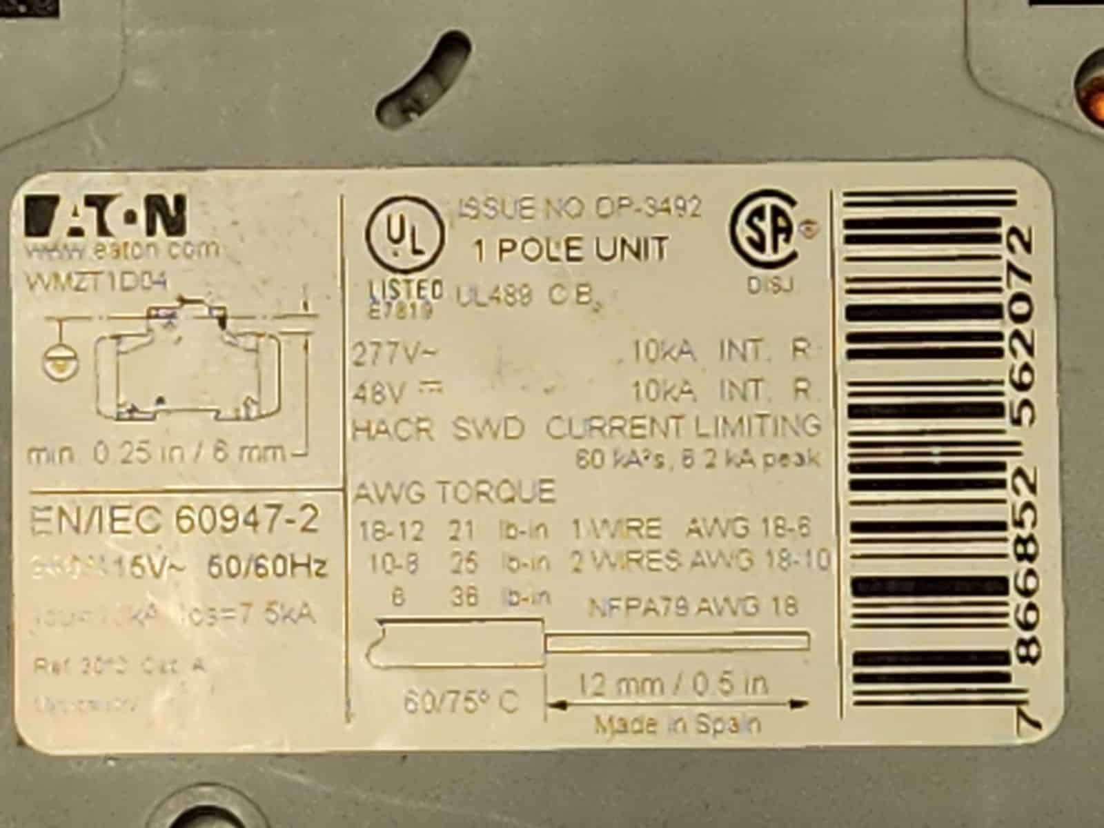 Eaton WMTZ1D04 Circuit Breaker - Image 4