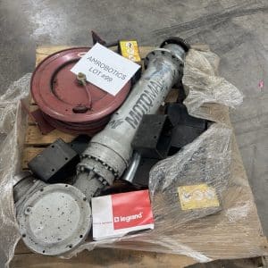 Lot #99 Yaskawa Robot Arm, hose reel, forklift pockets
